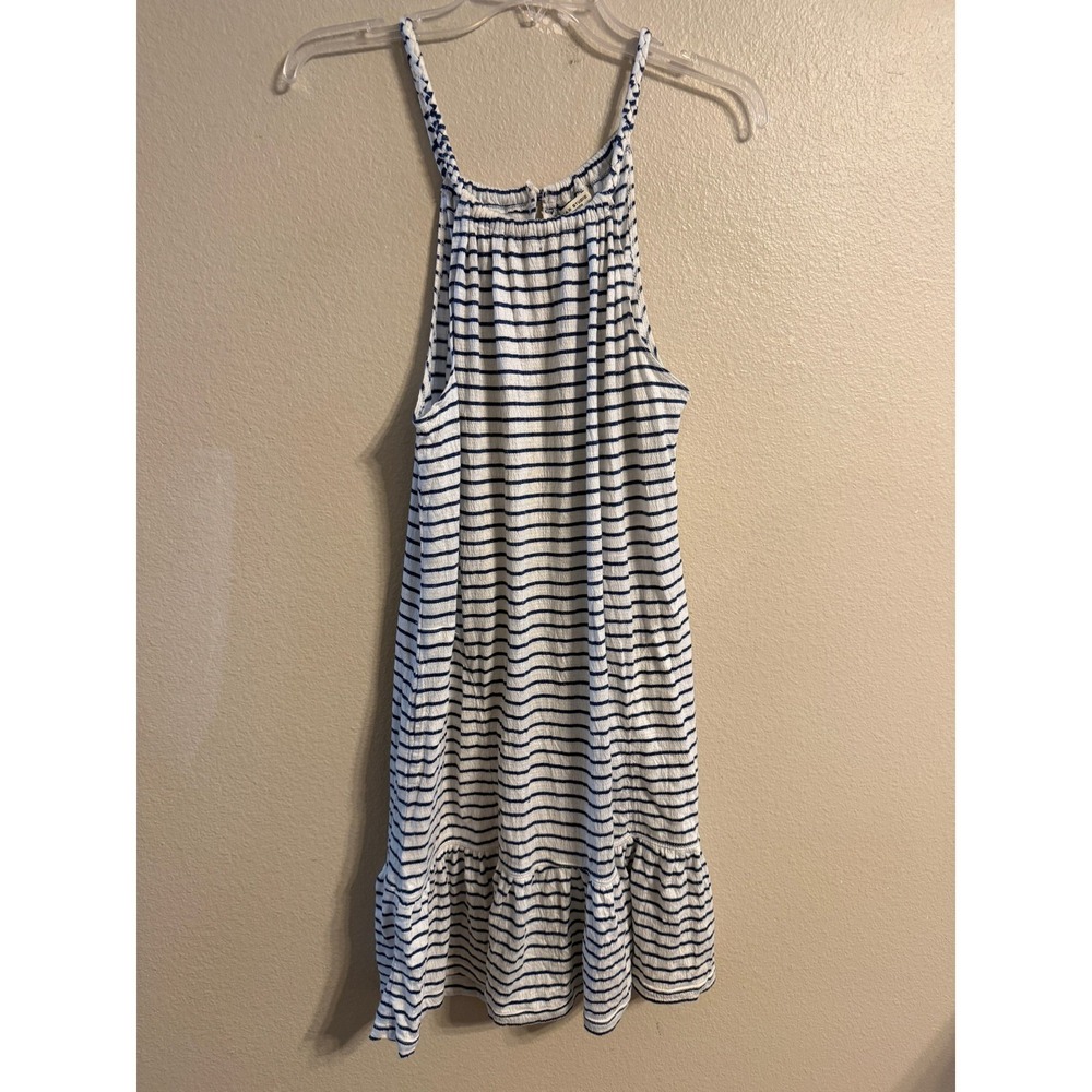 Max Studio London Striped Halter Mini Dress Blue White Ruffle Hem Small 4903E60